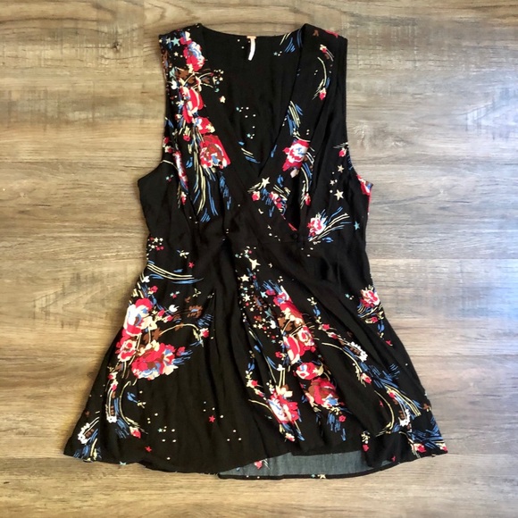 Free People Tops - Free People Black Floral Wrap Sleeveless Top